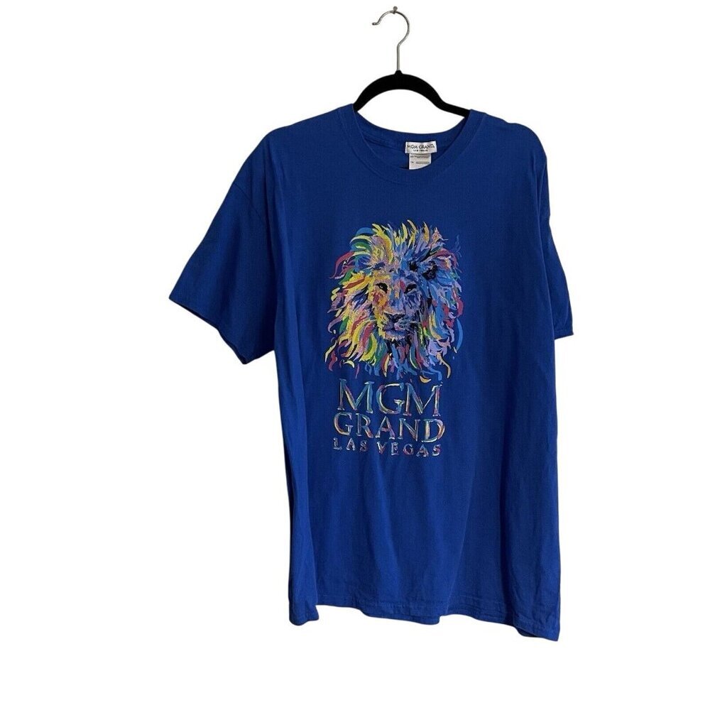 MGM Grand Las Vegas Casino Mens SZ XL Blue Lion Sparkle Graphic S/Sleeve T-Shirt